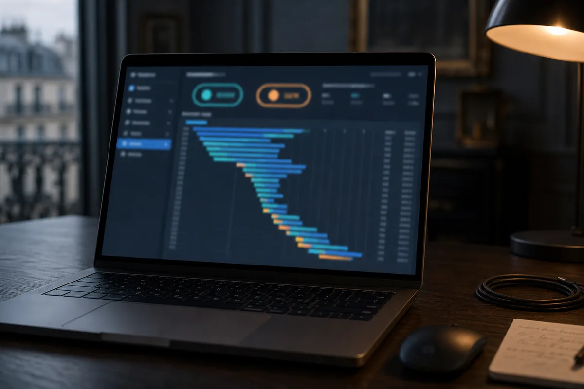 Ordinateur portable affichant un rapport de mesure de performance web sur un bureau