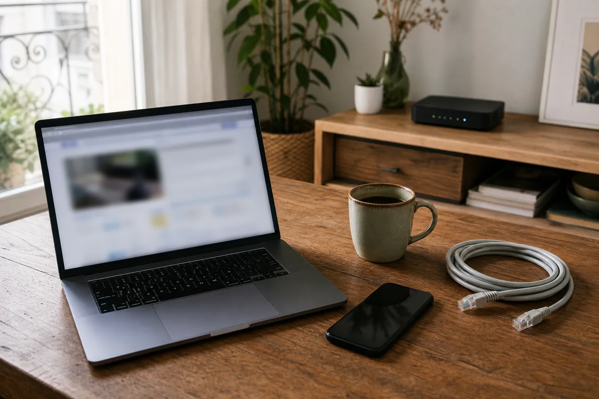 Box internet posée sur un meuble bas dans un salon français lumineux