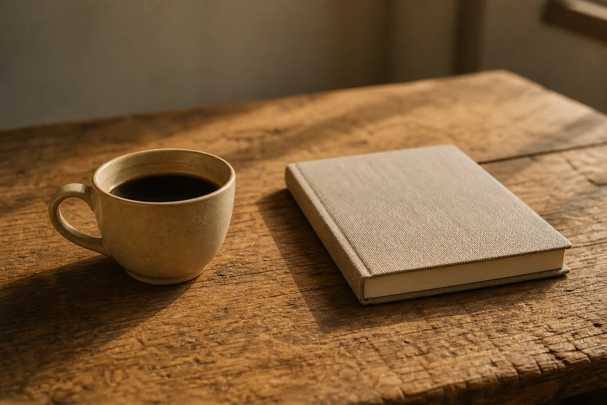 Smartphone posé écran contre la table à côté d’une tasse de café