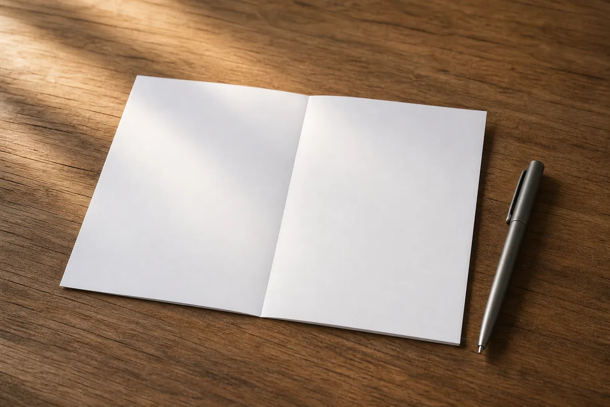 Feuille de papier vierge pliée posée sur un bureau en bois