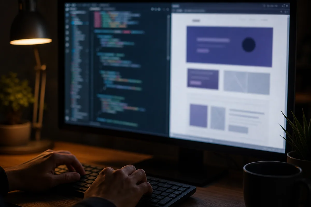 Écran d&rsquo;ordinateur affichant du code lors d&rsquo;un exercice d&rsquo;autoformation en développement web