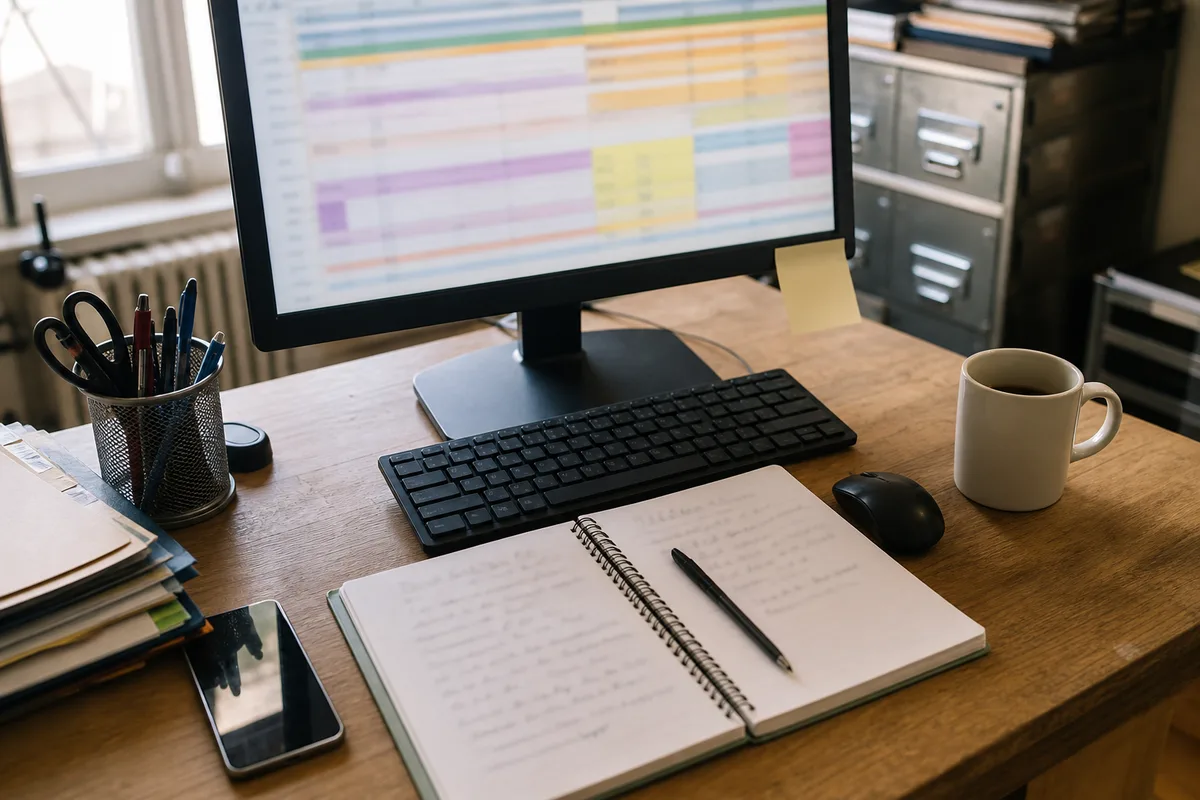 Écran d’ordinateur affichant un tableau d’inventaire dans un bureau de PME française